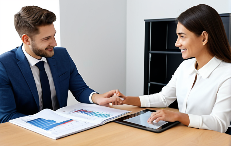 Financial Planner Meeting with a Young Couple**

A friendly and professional female financial planner in a modern office setting, fully clothed in a modest business dress, is meeting with a young couple, also fully clothed. They are reviewing charts and graphs on a tablet, discussing their financial goals. The scene conveys trust and guidance. Safe for work, appropriate content, family-friendly, perfect anatomy, correct proportions, natural pose, well-formed hands, proper finger count, natural body proportions, professional photography, high quality.

**