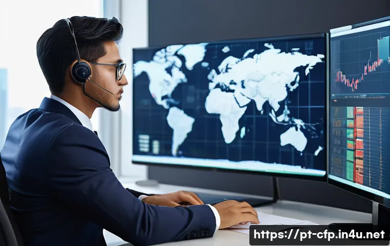 CFP 자격증으로 해외 취업하기 - A professional financial advisor in a modern international office setting, wearing business attire w...