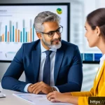 Home 20 재무설계사의 고객 맞춤형 솔루션 제공법 - A professional financial advisor attentively listening to a middle-aged Brazilian client in a modern...