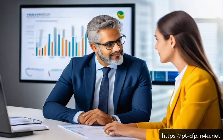 재무설계사의 고객 맞춤형 솔루션 제공법 - A professional financial advisor attentively listening to a middle-aged Brazilian client in a modern...
