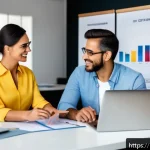 Home 18 재무설계사 업무 사례 - A professional Brazilian financial advisor in a modern office setting, explaining personal budgeting...