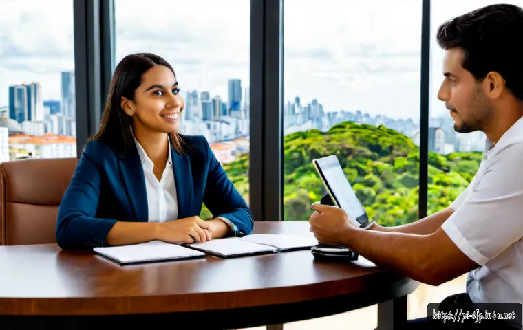 재무설계사의 고객 상담 팁 - Photorealistic financial advisor client consultation in a contemporary São Paulo office, a warm and ...